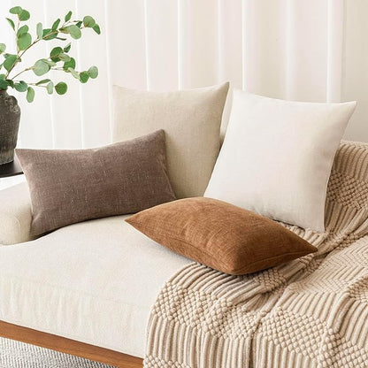 Foindtower Pack of 2 Textured Chenille Throw Decorative Pillow Covers Square Accent Solid Cushion Cover Cozy Neutral Farmhouse Pillow Case for Couch Sofa Bedroom Living Room 26x26 Inch, Ivory White