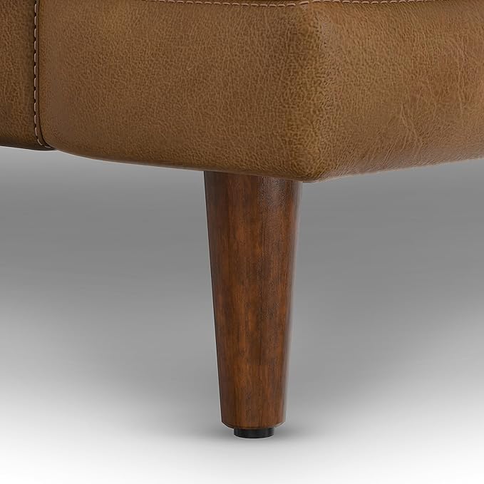 SIMPLIHOME Livingston 90-inch Wide Sofa in Caramel Brown Top Grain Genuine Leather, Handcrafted Mid-Century Modern Couch for Living Room, Large 3-Seater with Feather-Wrapped Cushions
