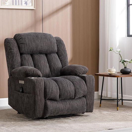 Power Lift Recliner Chair, 350lb Capacity with 8-Point Massage & Heating, USB/Type-C Ports & Cup Holders, Heavy Duty Chenille Recliner for Elderly, Grey