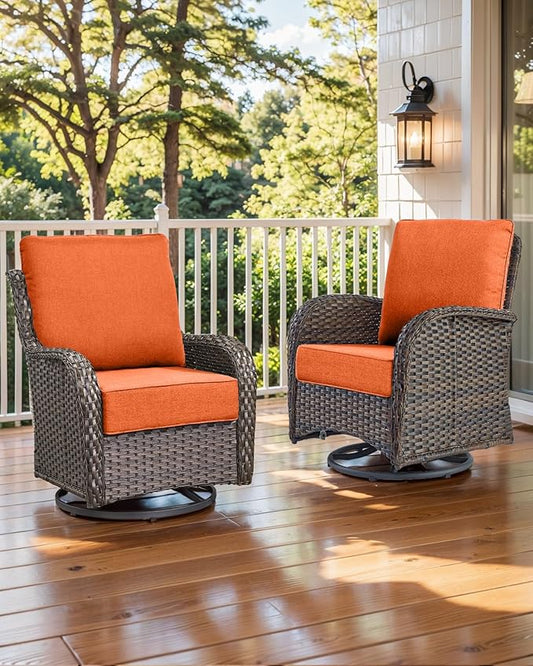 Luxury 22x24/22x25 6-Inch Outdoor Deep Seat Cushions Set of 6 - Comfortable Patio Zipper Chair Cushion for Outside Wicker Dining Rocking Swivel Chairs Loveseat Couch Sectional Sofa - Orange