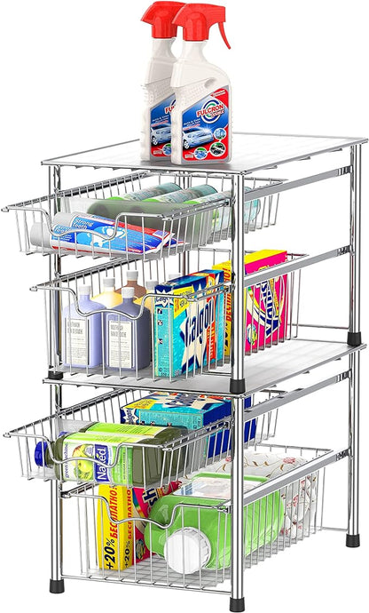 Simple Houseware Stackable 2 Tier Sliding Basket Organizer Drawer, Chrome