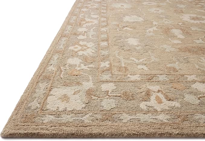 Loloi Chris Loves Julia Dorothea Collection DRT-02 Khaki/Dove 2'-3" x 3'-9" Accent Rug Wool Neutral Floral Living Room Bedroom Carpet