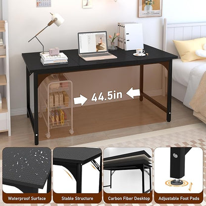 StarGraph Modern Computer Desk 55 Inch Large Office Desk with Carbon Fiber Desktop Home Office Desks with Sturdy Metal Frame Gaming Study Writing Work from Home Desks, Black