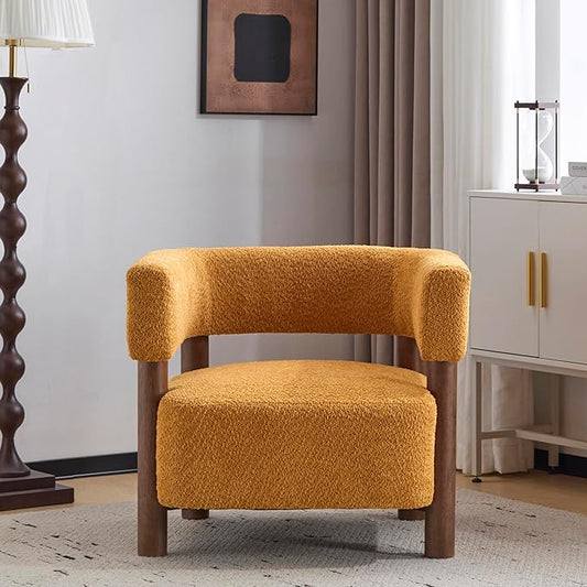 GDFStudio Boucle Upholstered Accent Chair,Cozy Modern Armchair with Spring Cushion & Rubber Wood Frame,Comfortable Mid-Century Lounge Chair Seating for Living Room, Bedroom, Office, Yellow