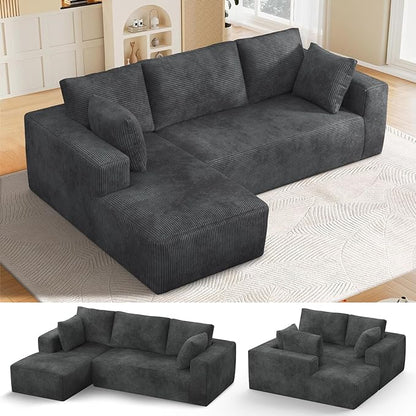 108” Cloud Sectional Couch, Modular Sectional Sofa with Deep Seat, Corduroy Boneless Couches with Chaise for Living Room Bedroom, No Assembly Required