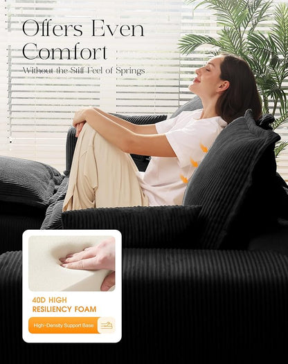 107" Comfy Cloud Couch with U-Shape Chaise & Deep Seat, Modular Sectional Sofa in a Box, Boneless Upholstered Couches for Living Room, No Assembly Required (Soft Corduroy, Black)