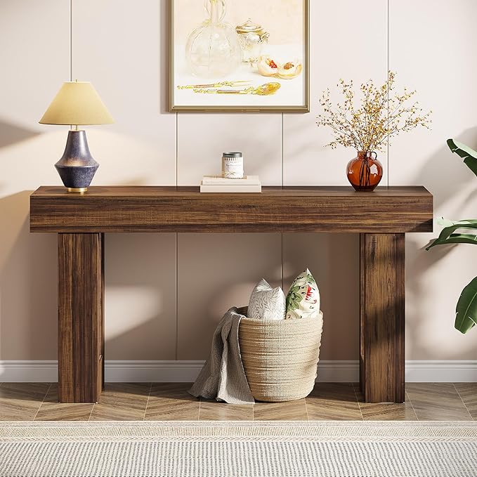 Tribesigns 63-Inch Long Console Table, Wooden Rectangular Sofa Table Behind The Couch, Farmhouse Entryway Table for Entrance, Hallway, Living Room (Rustic Brown)
