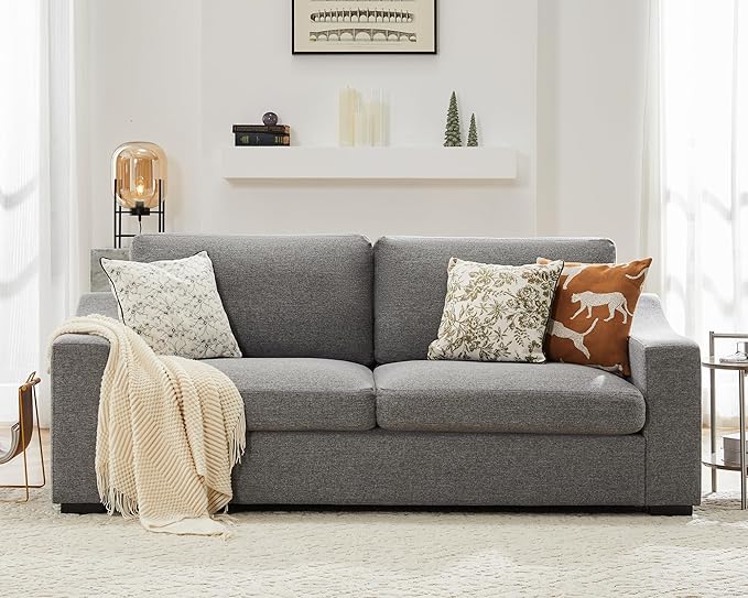 ABCASA 85" W Loveseat Couches for Living Room,Modern Linen Sofa with Removable Cover, Wide Armrest, Solid Wood Frame, Medium Firm Seat Cushion for Bedroom Office Apartment, Easy to Install, Grey