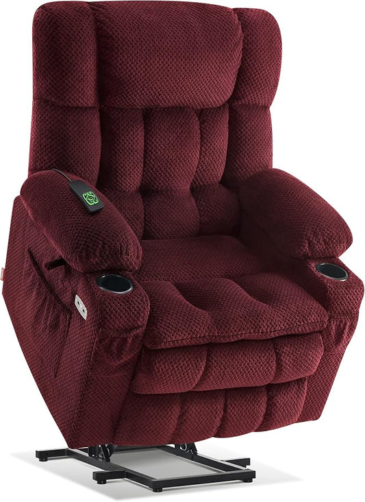 MCombo Dual Motor Power Lift Recliner Chair with Massage and Heat for Elderly People, Infinite Position, USB Ports, Cup Holders, Fabric 7890 (Medium, Burgundy)