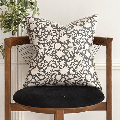 Foindtower Set of 2 Decorative Neutral Floral Throw Pillow Covers Accent Farmhouse Cushion Covers Boho Vintage Pillowcase for Couch Sofa Bedroom Living Room Home Decor,24×24 Inch,Rustic Gray