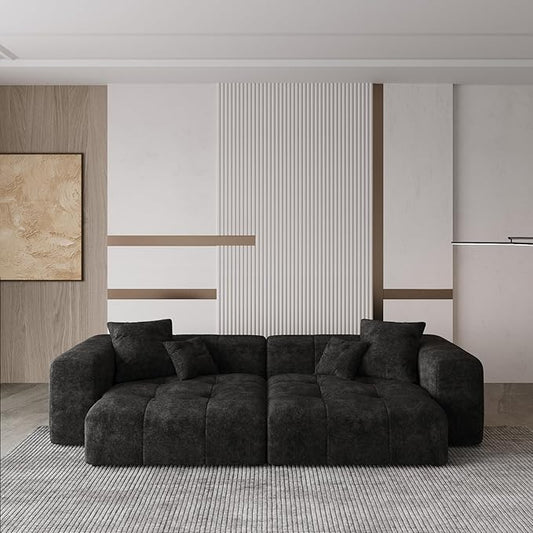 WJShome Modular Sectional Sofa,140inch Cloud Couch Deep Seat Sectional Couches for Living Room,Modern Linen Upholstered Loveseat Couch with Pillow for Home,Black