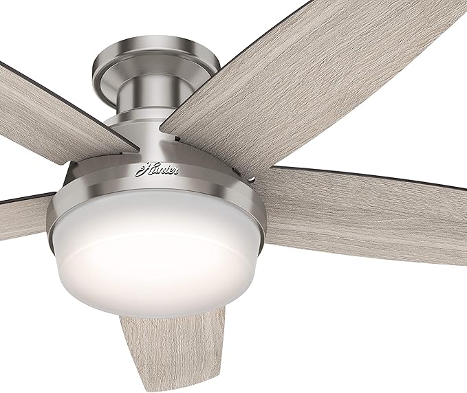 Hunter Fan 48 inch Low Profile Brushed Nickel Ceiling Fan with LED Light Kit and Remote Control (Renewed)