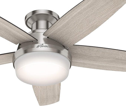 Hunter Fan 48 inch Low Profile Brushed Nickel Ceiling Fan with LED Light Kit and Remote Control (Renewed)