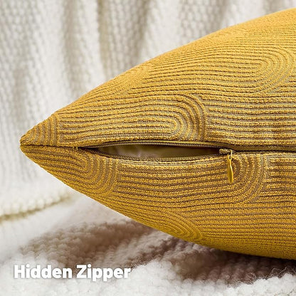 FUTEI Mustard Yellow Chenille Decorative Throw Pillow Covers 26x26 Inch Set of 2,Soft Cozy Striped Geometric Patterns Euro Pillow Shams,Modern Home Decor for Couch Bed Living Room