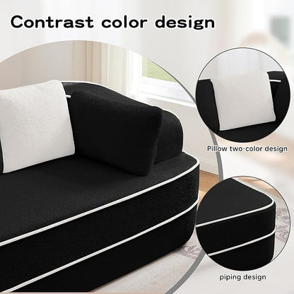 135" Modular Sectional Couch, 4-Seater with Throw Pillows Modern Teddy Fabric Foam Boneless Sofa for Living Room, Oversized with Deep Seat, No Assembly Required,Black