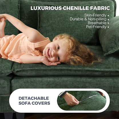 ELUCHANG 153" Oversized Modular Sectional Sofa, Comfy Deep Seat Cloud Couch, 6 Seater U Shaped Modern Sofa with Removable Cover for Living Room, Apartment, DIY Combination, Chenille Olive Green