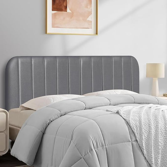 Upholstered Headboard - Striped Interval - Adjustable Height - Metal Legs - Bed Frame (Grey, King (U.S. Standard))