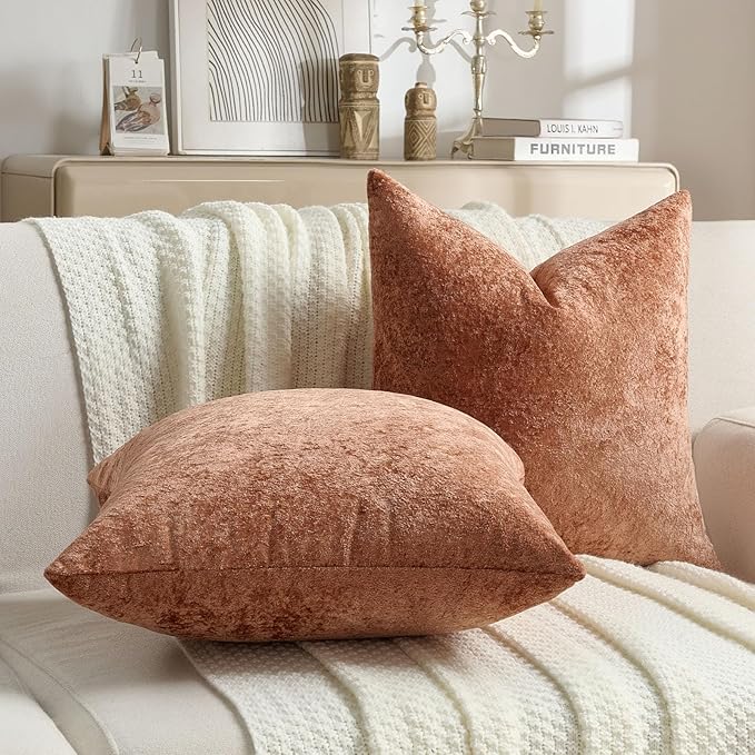 FUTEI Rust Flannel Throw Pillow Covers 20x20 Inch Set of 2,Soft Dimensional Textured Cushion Cases,Modern Home Decor for Couch Living Room