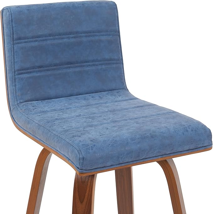 Vienna Modern Swivel Bar Height Stool with Vintage Blue Upholstered Seat and Walnut Finished Wood Frame Set of 2