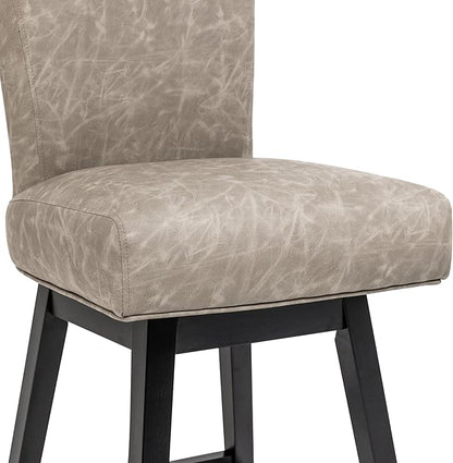 Bar Stool, PU Leather Barstool, 26 Inch Upholstered Counter Stools with 15.7" High Back and Footrest, Swivel Counter Height Barstools for Kitchen Island Home Bar Greige