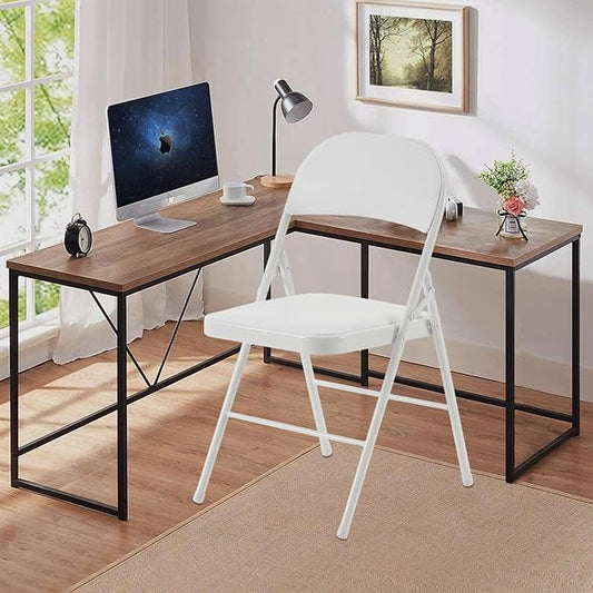 4 Pack White Folding Chairs with Padded Cushion and Back, Portable Heavy Duty Metal Frame Commercial Seat, Foldable Indoor Outdoor Chairs with 330-LBS Capacity for Office Party Events Kitchen Wedding