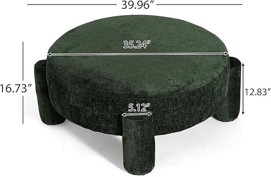 Christopher Knight Home Chobi Round Fully Ottoman Foot Stool, Velvet Pouf Footstool Ottoman Seat, Upholstered Foot Chair, Round Footrest, Modern Side Table for Living Room Bedroom Home Decor, Green