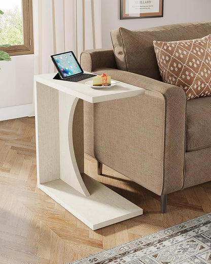 Tribesigns C-Shaped End Table for Couch, Sofa Side Table, C Table for Small Space, Living Room, Bedroom (1, Beige)