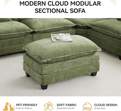35‘’ Modern Chenille Cloud Sofa Ottoman,Rectangle Ottoman for Modular Sectional Sofa, Green