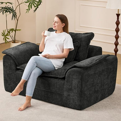 Hobestluk Cloud Single Sofa Memory Foam Couch with Deep Seat L Shaped Sofa with Removable Cover Large Couch for Living Room (Dark Grey, Single Sofa)