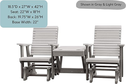 DutchCrafters Modern Horizontal Slat High Back Poly Double Glider Chairs with Center Table Outdoor Patio Furniture (Black & Blue)
