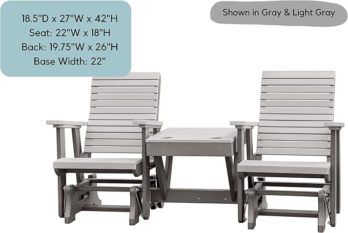 DutchCrafters Modern Horizontal Slat High Back Poly Double Glider Chairs with Center Table Outdoor Patio Furniture (White & Blue)