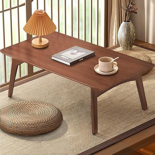 Folding Floor Table Low Coffee Table for Sitting On The Floor Japanese Floor Table No Assembly Tatami FoldableTable for Living Room Home Office (Walnut, Small)