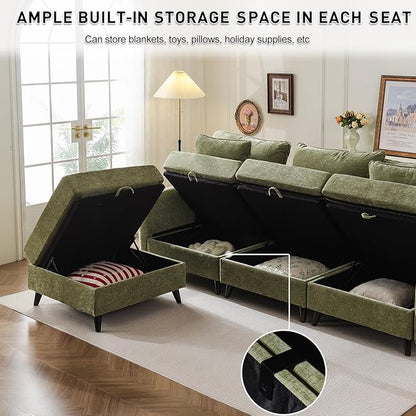 73'' Loveseat Sofa with All Seats Storage, Modular Sectional Couch with Movable Ottoman,Oversized Comfy Couch with 7.8'' Cushion,24.5'' Deep Seat,for Living Room,Bedroom,Velet,Green