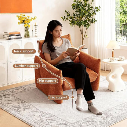 33.9" Accent Chairs, Modern Upgrade Sherpa Fabric Arm Chair Comfy Upholstered Armchair Leisure Single Sofa Chair with a Waist Pillow for Bedroom, Office and Living Room
