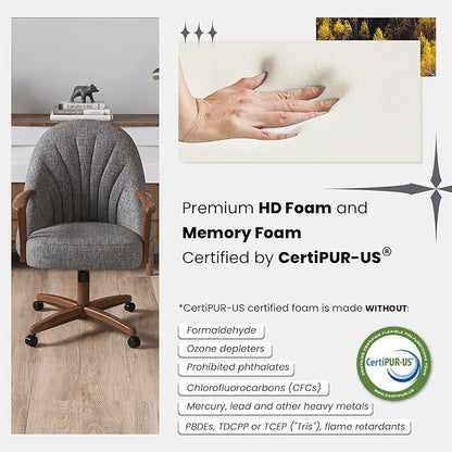 Chromcraft Set of 2 Swivel Tilt Chairs, Luxe Wooden Arm All-Metal Pedestal Base Chairs with Wheels for Kitchen