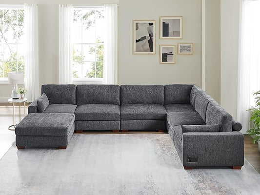 VANOMi Large Modular Sectional Sofa, Oversized Couch with Charging Station, Cloud Couch Deep Seat Sofa with Thick Cushion, Convertible Sectional Couches for Living Room Office Apartment