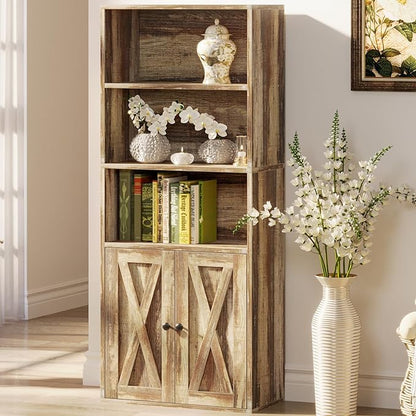 IRONCK Industrial Bookshelves and Bookcases with Doors 11.8 in Depth Floor Standing 5 Shelf Display Storage Shelves Bookcase Home Decor Furniture for Home, Office, Living Room, Bedroom