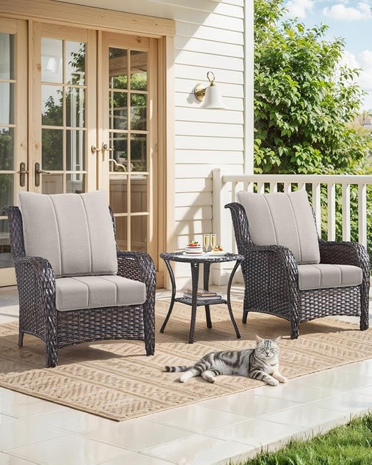 Luxury 24x24x6 Inch Kitty Outdoor Cushions - Water Resistant 1 Set Zippered Patio Chair Back&Seat Cushion for Wicker Dining Rocking Swivel Chairs Loveseat Couch Sectional Sofa - Beige