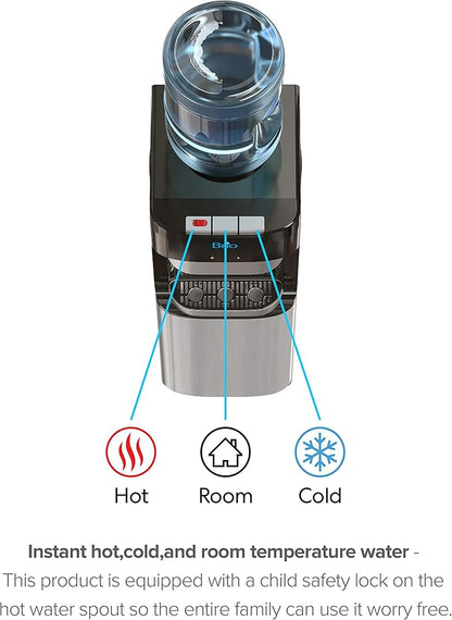 Brio Essential Series Top Loading Water Cooler Dispenser - Tri Temp Dispense, Child Safety Lock, Holds 3 or 5 Gallon Bottles - UL/Energy Star Approved