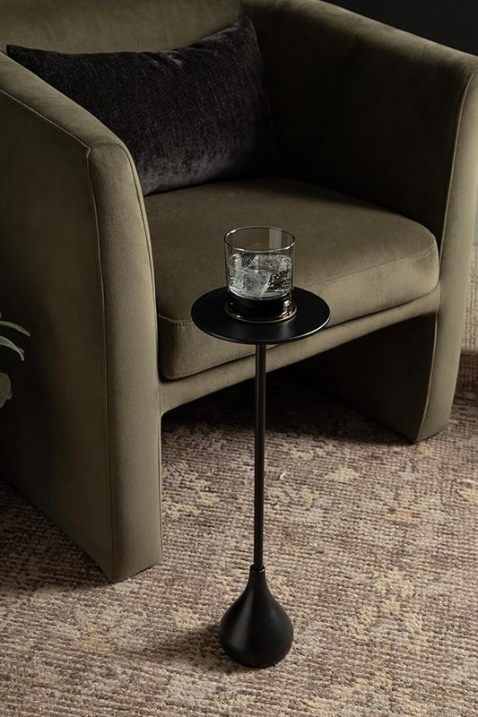Kate and Laurel Hersi Decorative Modern Pedestal Drink Table; 7 x 7 x 20; Black; Cast Aluminum Mini Table with Teardrop Base for Use as Small Plant Stand or Living Room Martini Table
