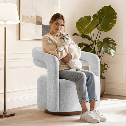 Swivel Accent Chair Set of 2, Upholstered Barrel Chair with Open Back Design, Modern Arm Chair with Wooden Base for Living Room Bedroom Reading Waitingroom,White