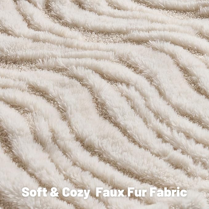 FUTEI Cream Decorative Throw Pillow Covers 22x22 Inch Set of 2,Soft Faux Fur Geometric Shapes Texture Cushion Case,Boho Home Decor for Couch Bed Living Room