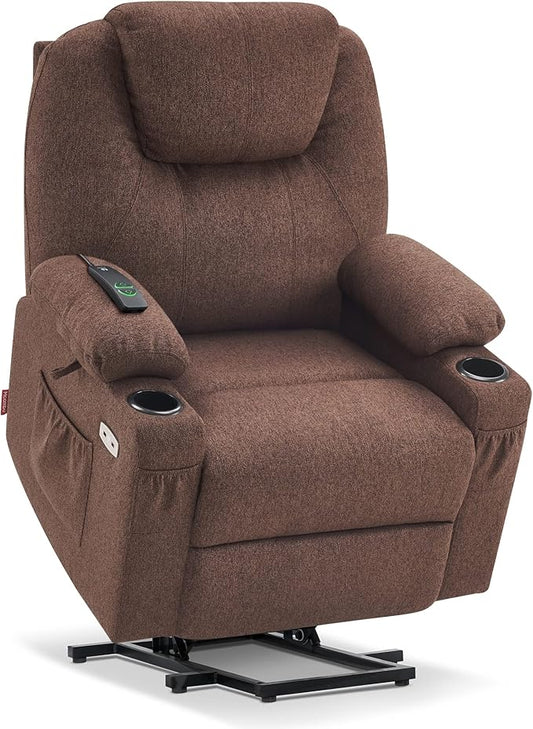 MCombo Power Lift Recliner Chair for Elderly, Lift Chair with Heat and Massage, FSC Certified, USB&Type C Ports, Cup Holders, Fabric 7040 (Medium,Coffee)
