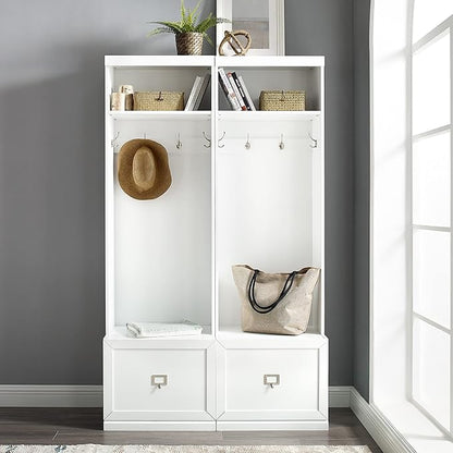 Crosley Furniture Harper 2-Piece Hall Tree Entryway Set with Storage Bench and Coat Rack Hooks for Hanging, White