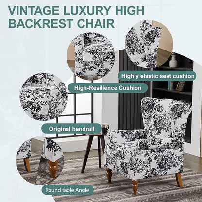 Modern High - Back Accent Chair and Side Table Set - Upholstered Wingback Armchair for Living Room, Bedroom,Office(Floral)