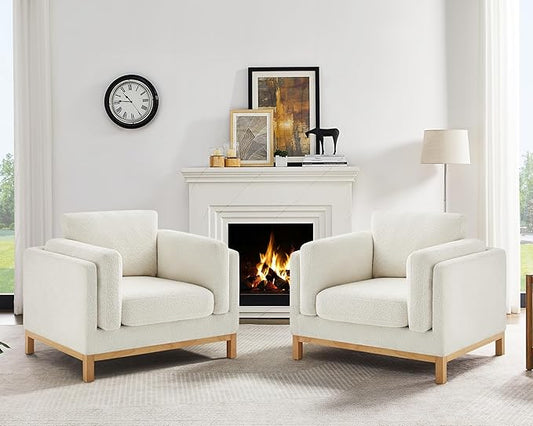 VANOMi 41.34" Oversized Accent Chair Set of 2, Chenille Armchair Living Room Chairs with Wide Armrest Pads Solid Wooden Legs, Reading Chair for Bedroom, Apartment, Office