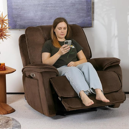 EONIX Triple Motor Lay Flat Zero Gravity Power Recliner Chair with Heat and Massage, Independent Adjustable Backrest Footrest Headrest, 400lbs Heavy Duty Medium Size, Stylish Chenille, Dark Brown