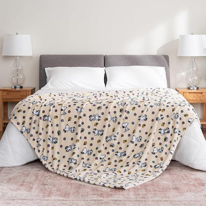 Berkshire Blanket Peanuts® VelvetLoft® Cute Character Snoopy Plush Blanket,Peanuts Woodstock Snoopy Spring Frolic Large Canvas,Full/Queen 90 in x 90 in (Official Peanuts® Product)