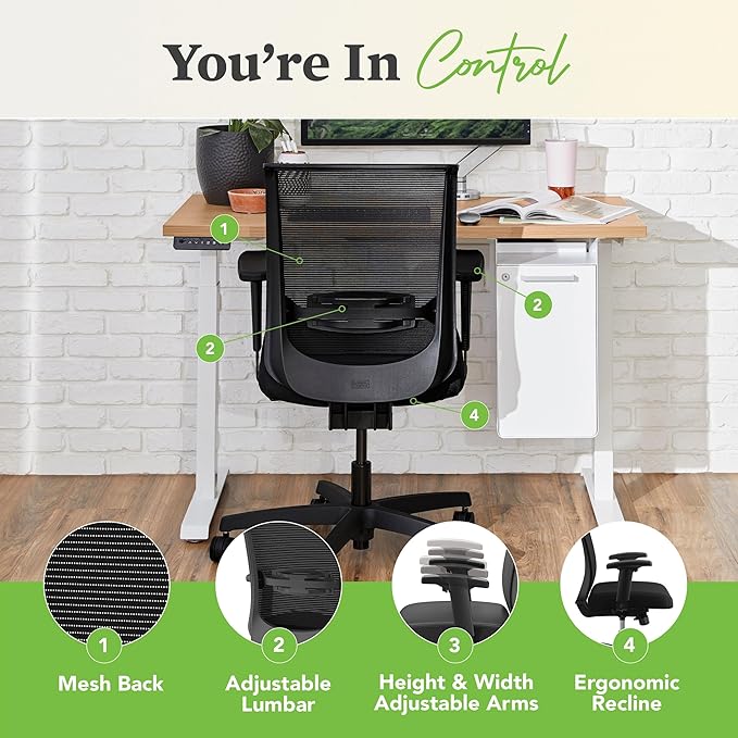 HON Convergence Ergonomic Office Chair, Breathable Back Support Mesh, Adjustable Arms, Computer Chair with Lumbar Support, Rolling Swivel Wheels, Comfortable Synchro-Tilt Recline, Fabric, Frost