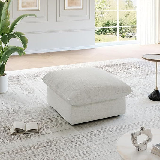 Cloud Movable Ottoman, Waterproof Down Filled Modular Sectional Sofa, High Backrest Sectional Couches for Living Room, Modern Modular Couch with Removable Cover, Cream White